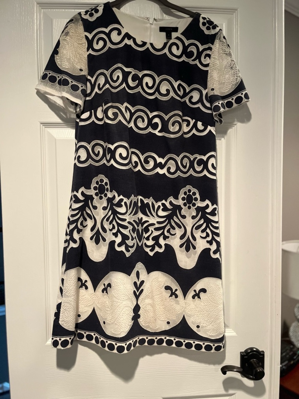J. Crew Black and White Short Sleeve Mini Dress with Graphic Motif
